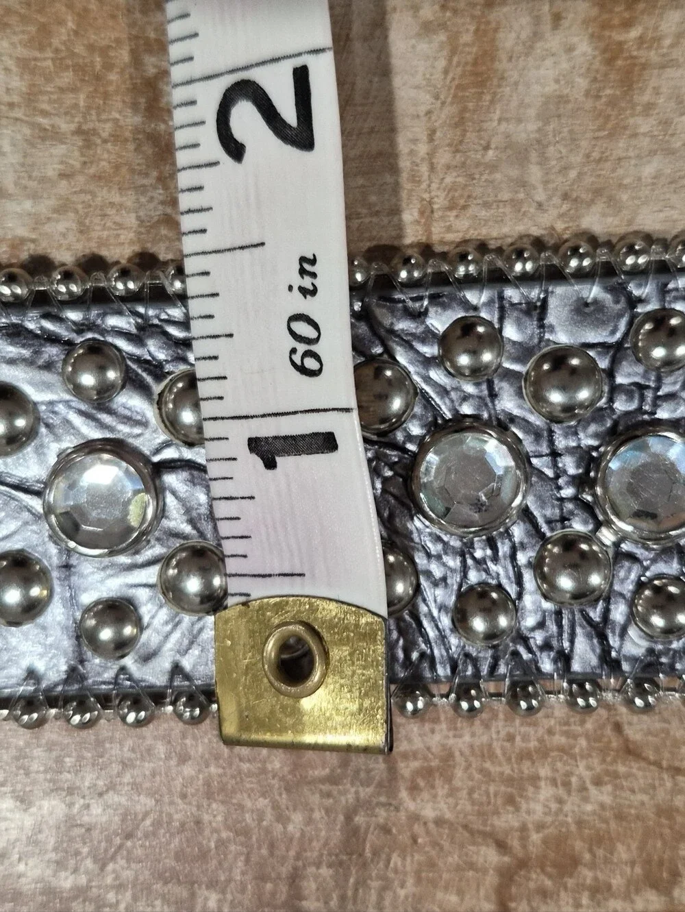 Y2K Vintage Leather Rhinestone Cross Belt - Silver Crystal Buckle S/M Western Co